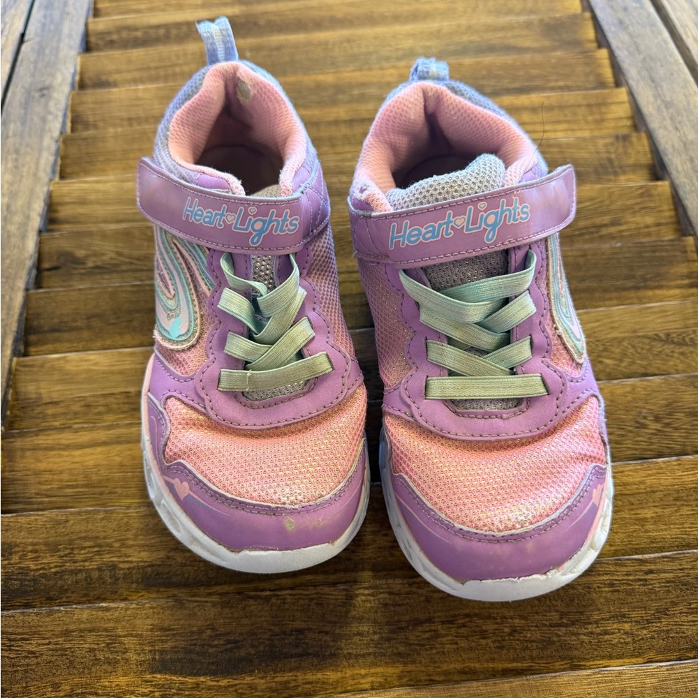 Skechers Heart Lights Kids Sneakers - Pink and Lavender Velcro Size 13